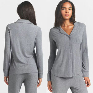 Skims Soft Lounge Ribbed Pajama Button Top Heather Grey Size L